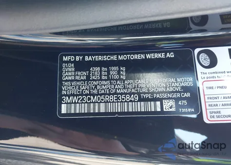 2024 BMW 230I from USA, damaged, VIN 3MW23CM05R8E35849